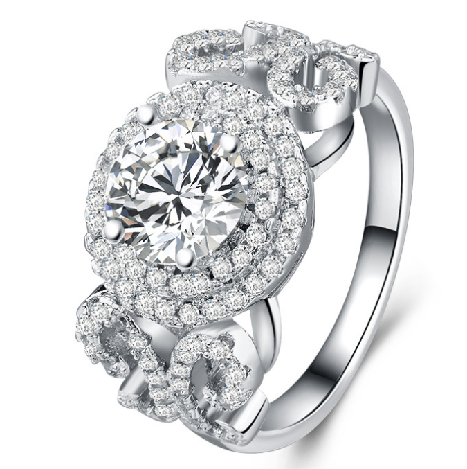 Anel feminino com zircônia, anel de noivado com diamante