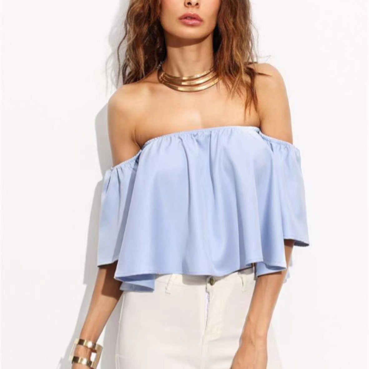 Top Chiffon Ombro a Descoberto com Design Envolvente