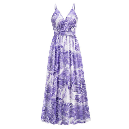 Summer Floral Long Swing Dress for Beach Holidays