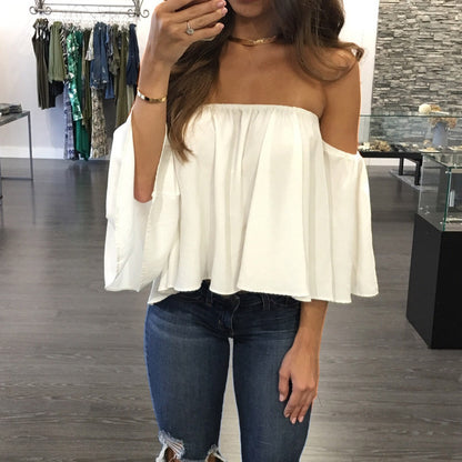 Top Chiffon Ombro a Descoberto com Design Envolvente