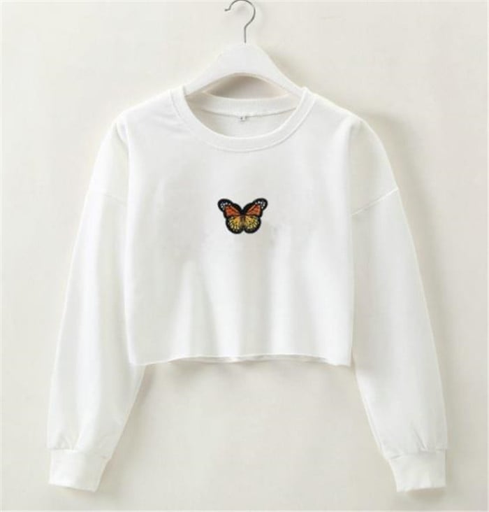 Sweatshirt com Bordado de Borboleta
