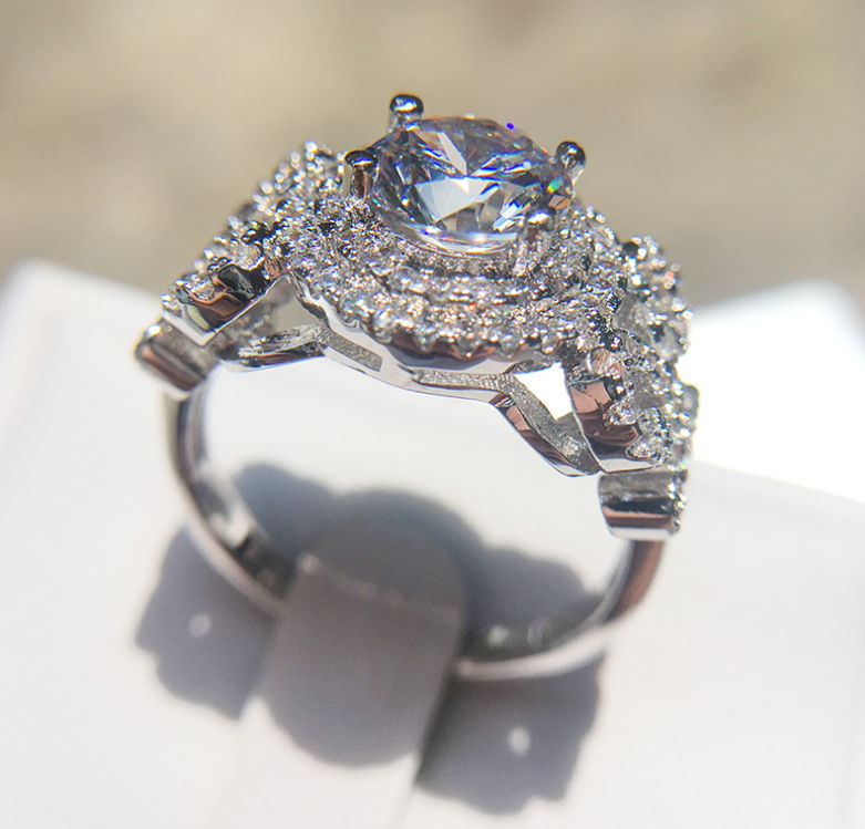 Anel feminino com zircônia, anel de noivado com diamante