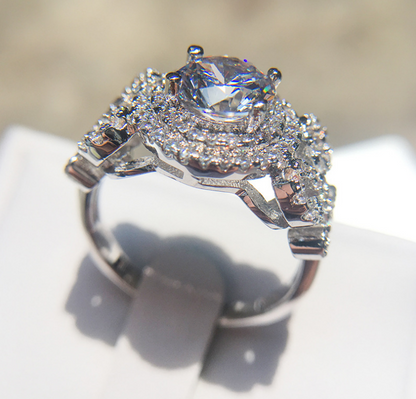 Anel feminino com zircônia, anel de noivado com diamante