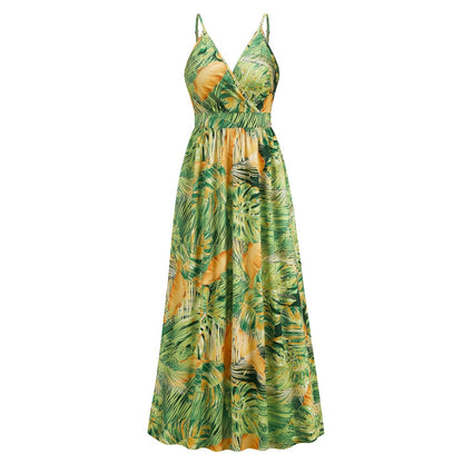 Summer Floral Long Swing Dress for Beach Holidays